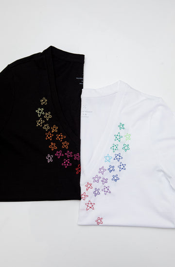 VV NECK RAINBOW STARS T-SHIRT